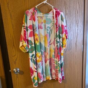 white birch Floral Open Drape Cardigan - Pink, Yellow, Green NWOT